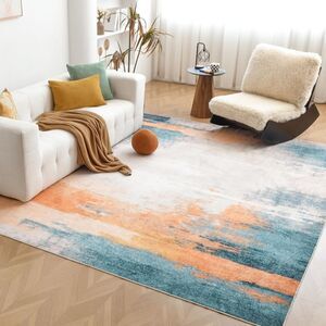 5x7 Washable Area Rug Modern Abstract Non Slip Low Pile Living Room Bedroom